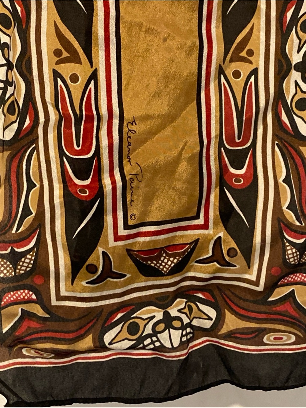 Eleanor Paine Signed Skemo Canada Indian Sunface Print Silk Rectangular Scarf
